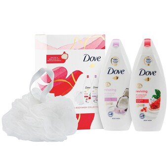 Dove Radiantly Refreshing Bodywash Collection Giftset Body Wash Relaxing Shower Puff